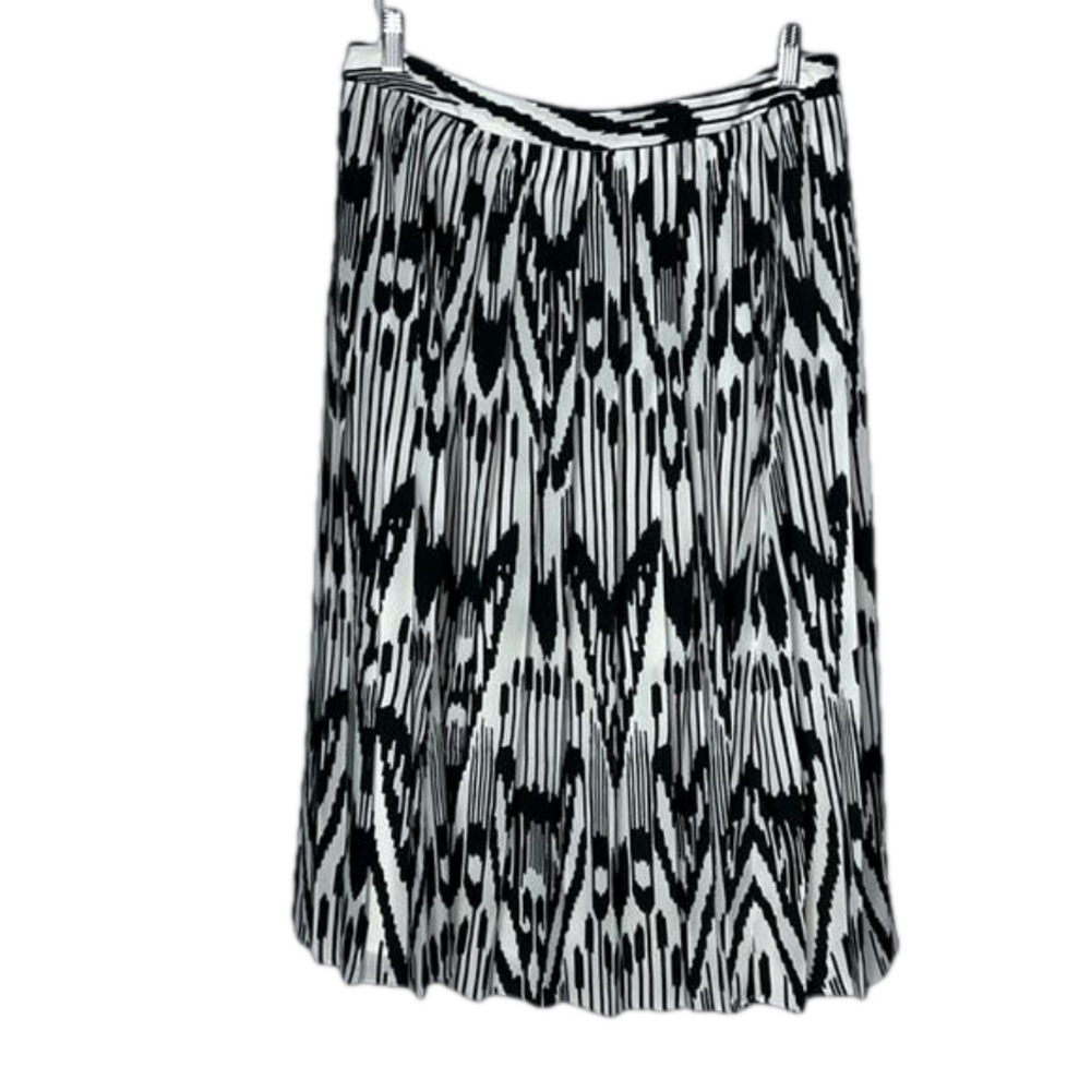 Lands End Midi Skirt Pleated Black White Polyester